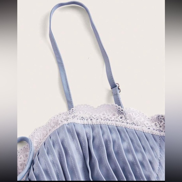 Baby Blue Satin Coquette Slip Dress Lace Detail - Picture 3 of 6